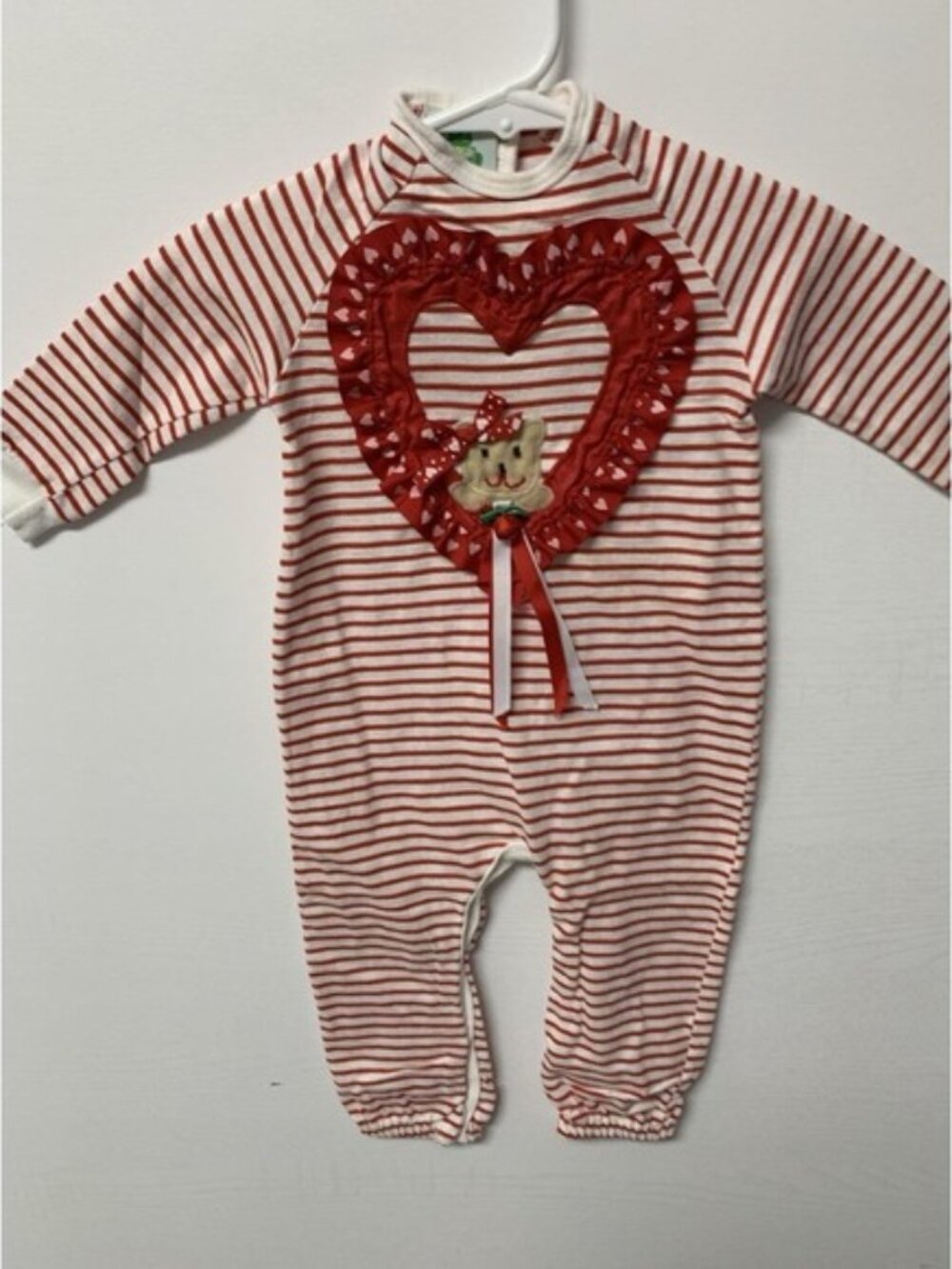 Vintage Tadpole Infant Girls' 12 Months Romper Red White Stripes Heart